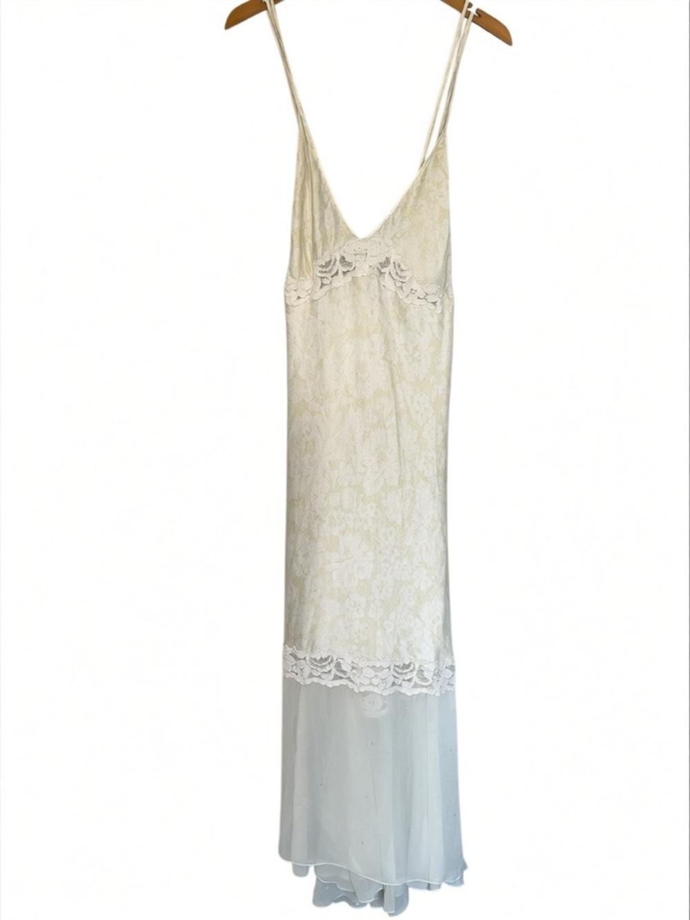 Vintage Cabernet Lace-Trim Sequin Detail Slip Dress Size L Gold Cream Fairy